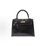 HERMES Kelly 25 Gold buckle Kelly Bag single-shoulder handbag 25 Women\'s style 89 Noir Black